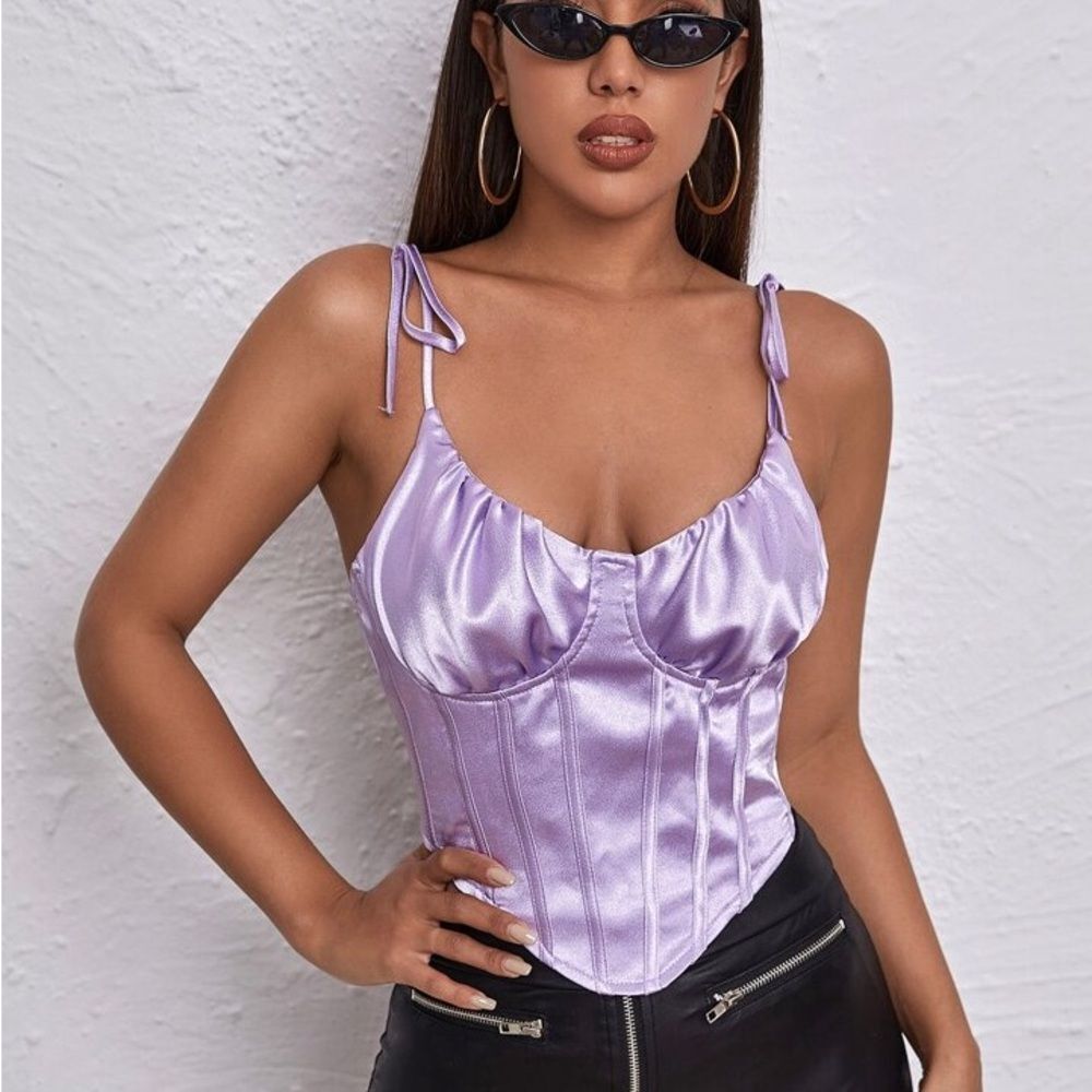 SHEIN Tie Shoulder Satin Bustier Corset Top Large - Picture 6 of 6